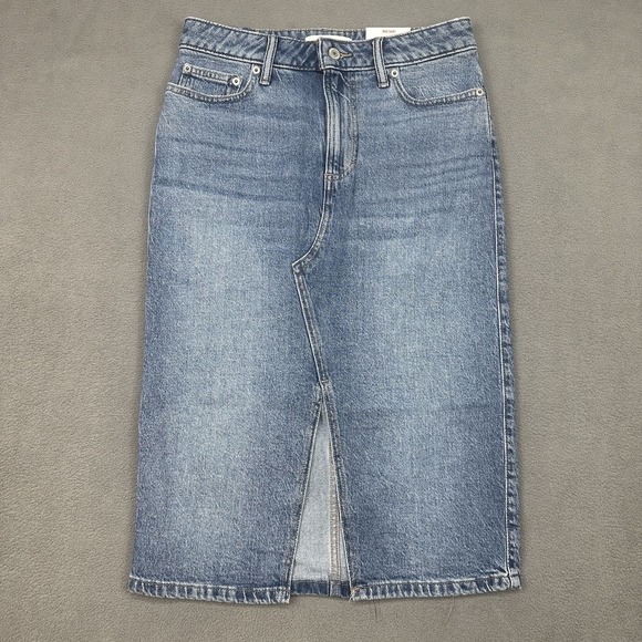 Lucky Brand Denim Midi Skirt‎ Womens 2/26 Light Wash Blue Comfort Stretch $89.50 - Picture 2 of 10